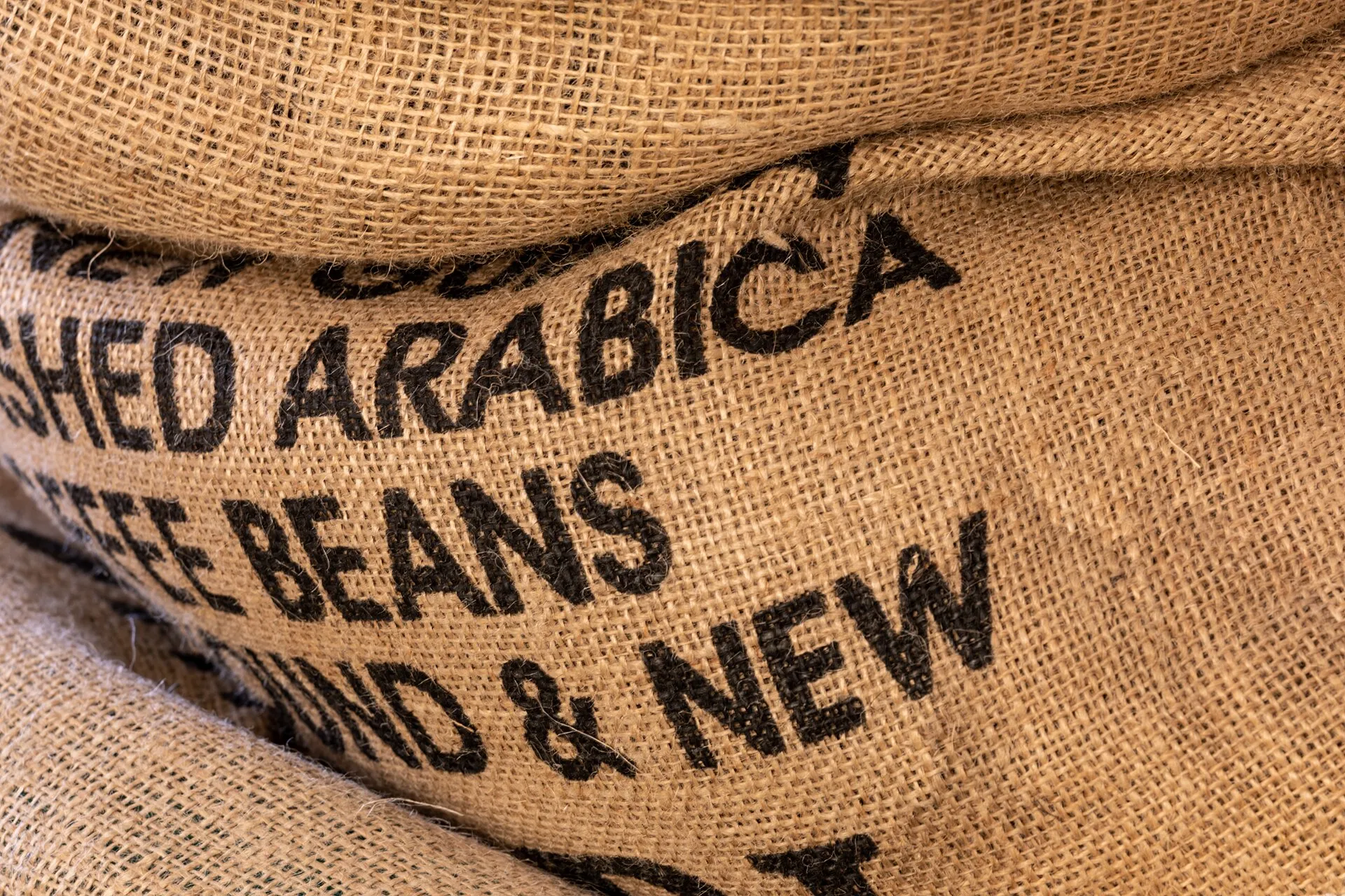 Sacks of green coffee beans