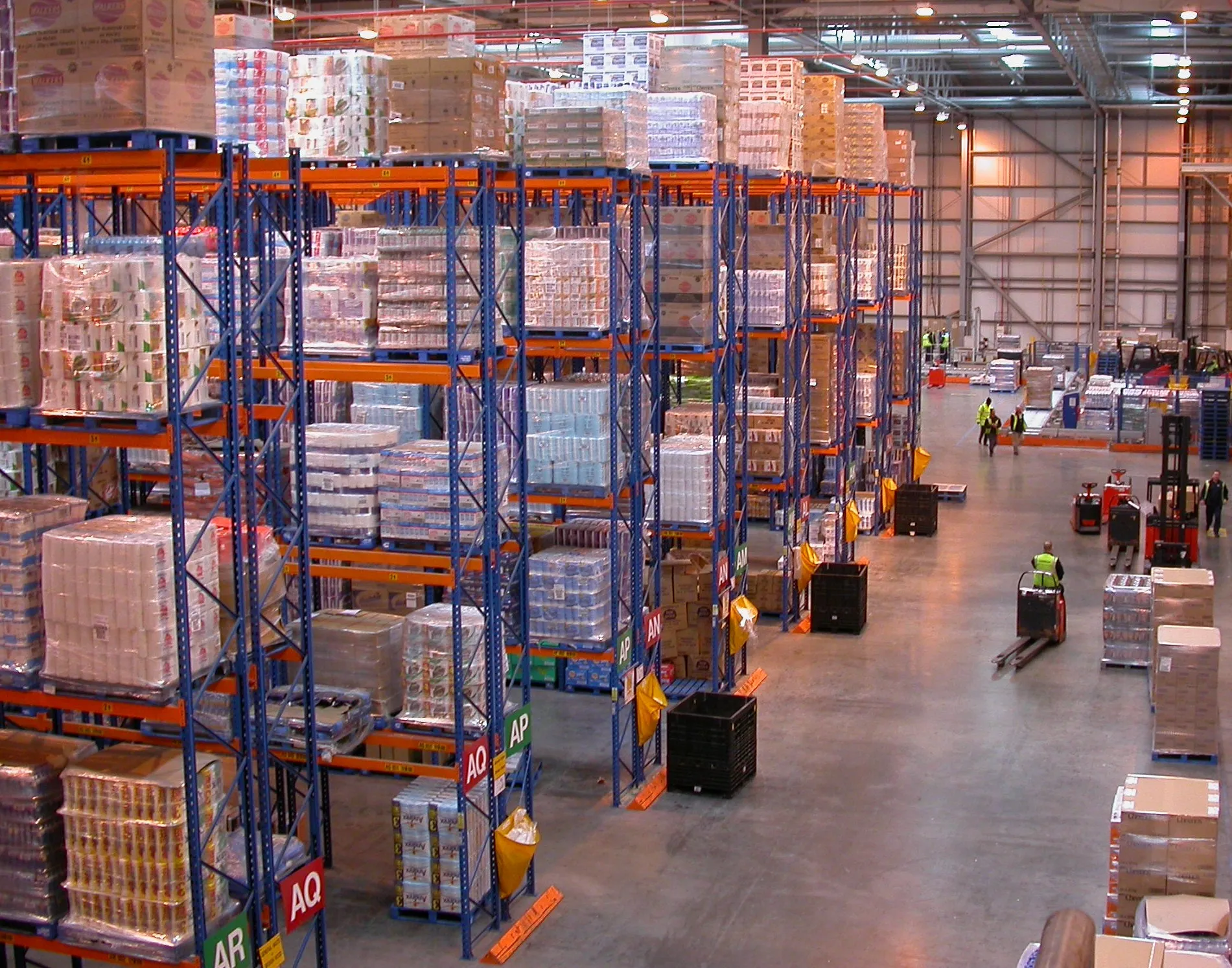 Distribution centre aisle with packaged goods