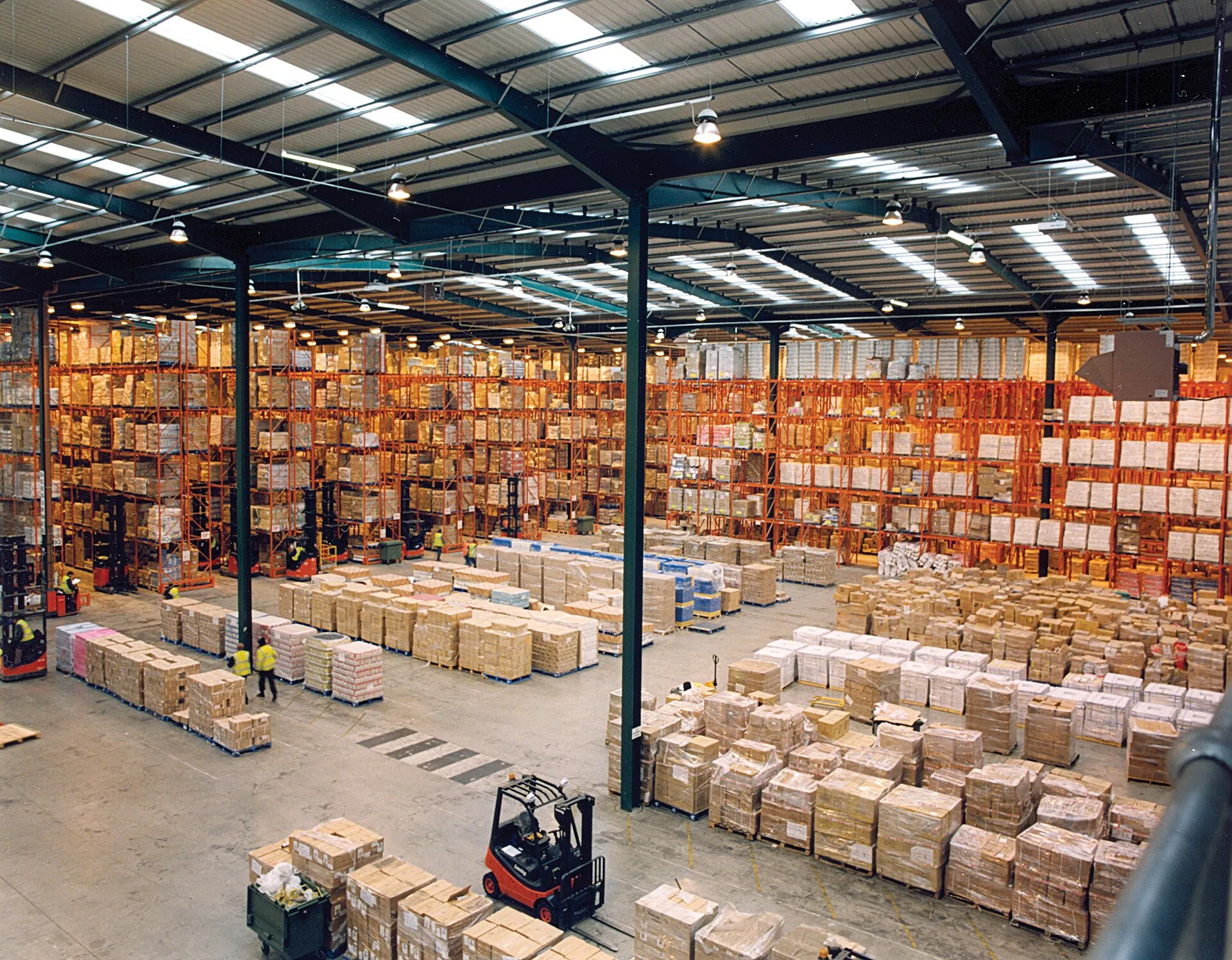Modern warehouse with tall pallet racking